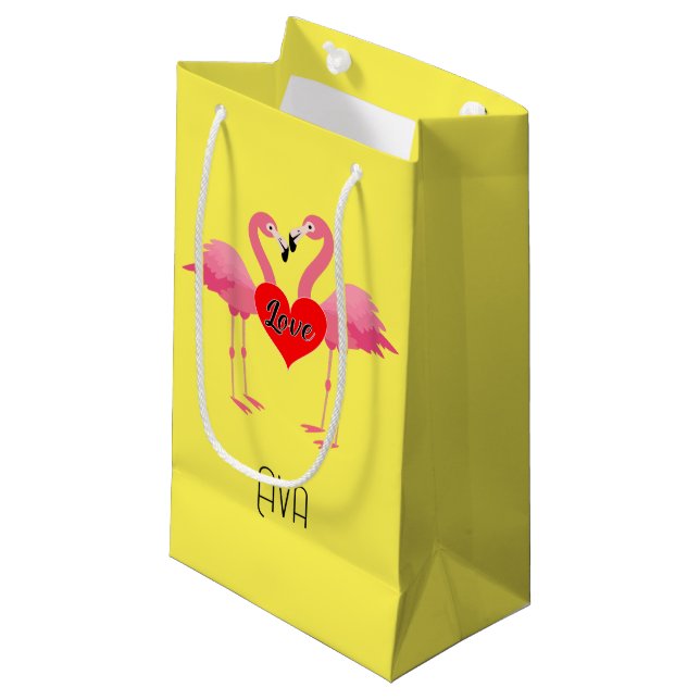 Pink Flamingo Love Design - Gift Bag - Small (Front Angled)