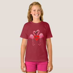 Pink Flamingo Love Design - Girls' Basic T-Shirt