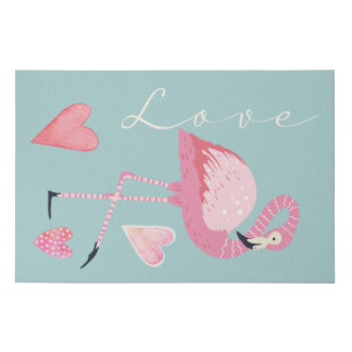 Pink Flamingo Love Faux Wrapped Canvas