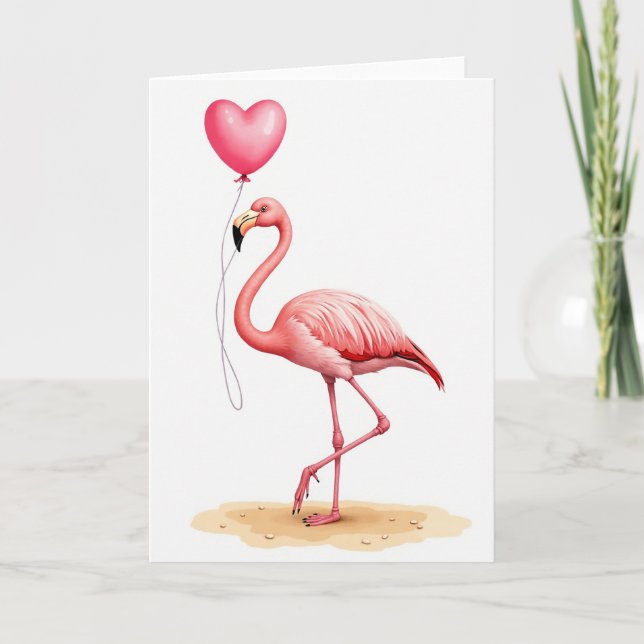 Pink Flamingo Love Heart Card (Front)