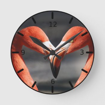 Pink Flamingo Love Round Clock by BlackBrookHome at Zazzle