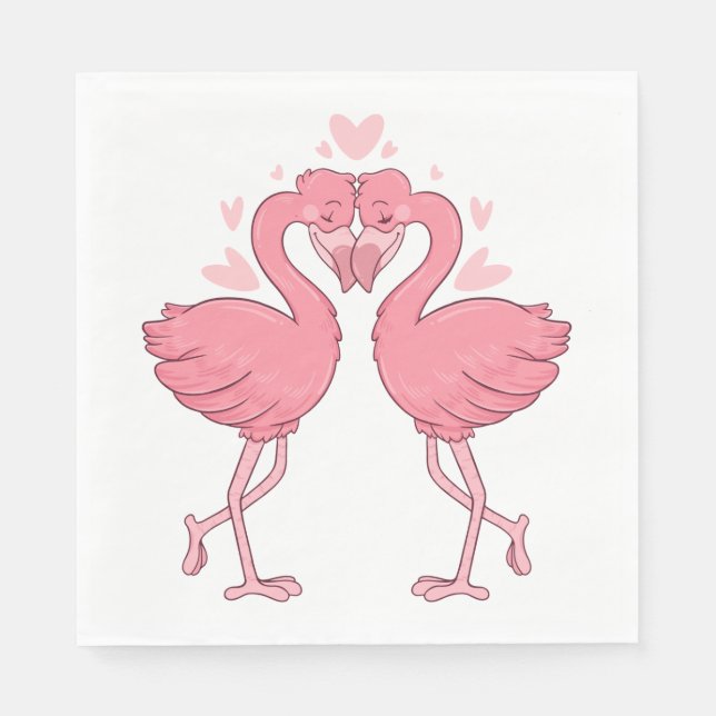 Pink Flamingo Love Tropical Beach Wedding Napkins (Front)