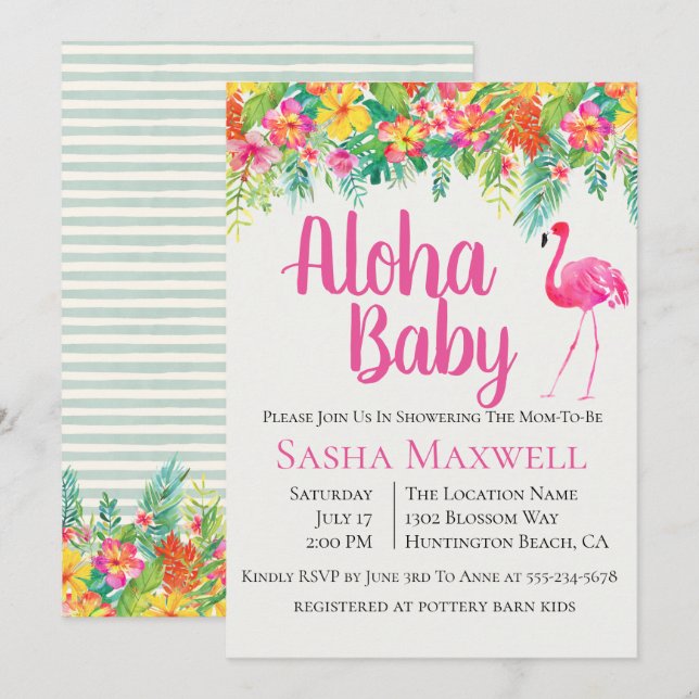 Pink Flamingo Luau Baby Shower Invitation (Front/Back)