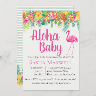 Pink Flamingo Luau Baby Shower Invitation