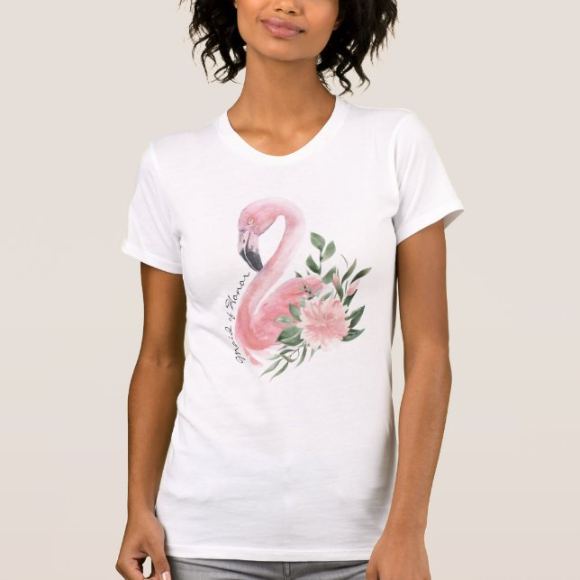 Pink Flamingo Maid of Honor Tropical Wedding T-Shirt (Front)