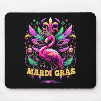 Pink Flamingo Mardi Gras Crown And Beads Mask Carn Mouse Pad