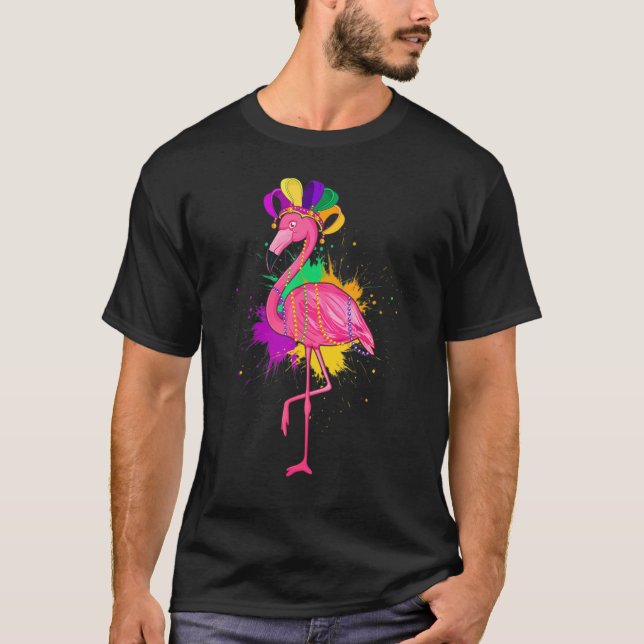 Pink Flamingo Mardi Gras Cute Animals Carnivals Fe T-Shirt (Front)