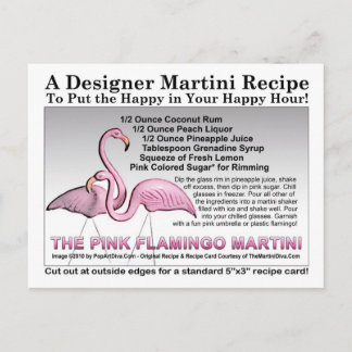 Pink Flamingo Martini Recipe Card Postcard