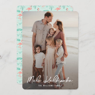 Pink Flamingo Mele Kalikimaka Photo Christmas Holiday Card
