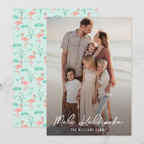 Pink Flamingo Mele Kalikimaka Photo Christmas Card