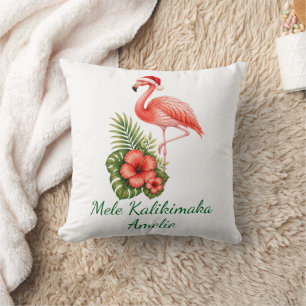Pink Flamingo Mele Kalikimaka Tropical Christmas Throw Pillow