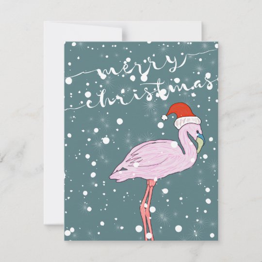 Pink Flamingo Merry Christmas Holiday Card