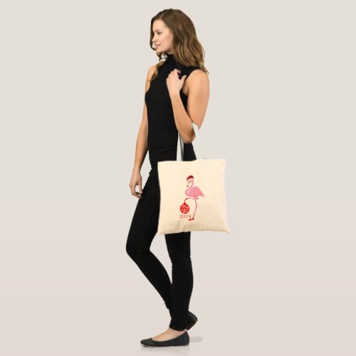 Pink Flamingo Merry Christmas Typography Tote Bag