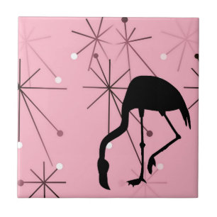 Pink Flamingo Mid Century Modern Starburst Tile