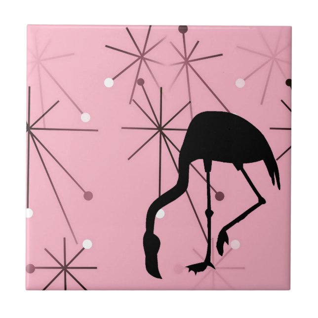 Pink Flamingo Mid Century Modern Starburst Tile (Front)