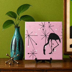 Pink Flamingo Mid Century Modern Starburst Tile