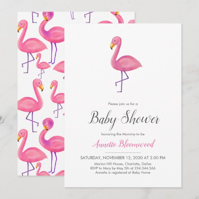 Pink Flamingo Modern Baby Shower Invitation (Front/Back)