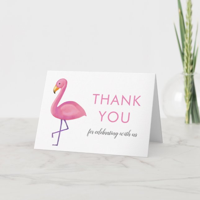 Pink Flamingo Modern Baby Shower Thank You (Front)