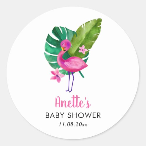 Pink Flamingo Modern Baby Shower Thank You Classic Classic Round Sticker