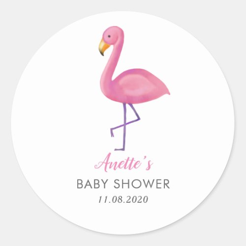 Pink Flamingo Modern Baby Shower Thank You Classic Round Sticker