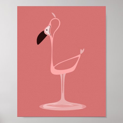 Pink Flamingo Modern Funny Illustration Poster