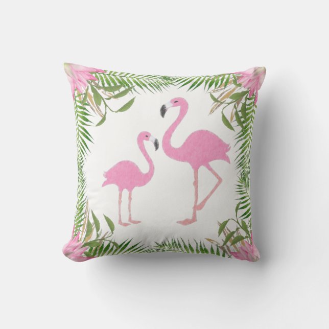 Pink Flamingo Mom and Baby Throw Pillow (Front)