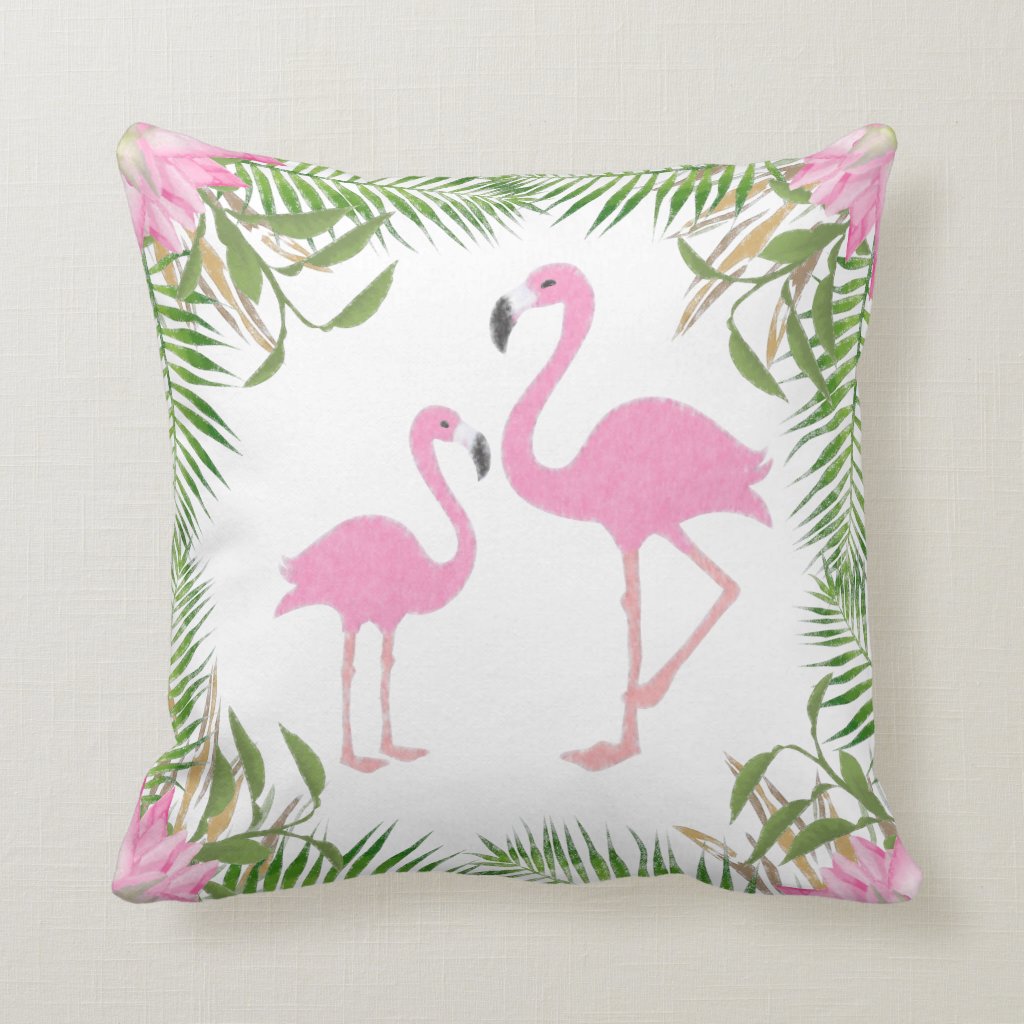 Pink Flamingo Mom and Baby Throw Pillow