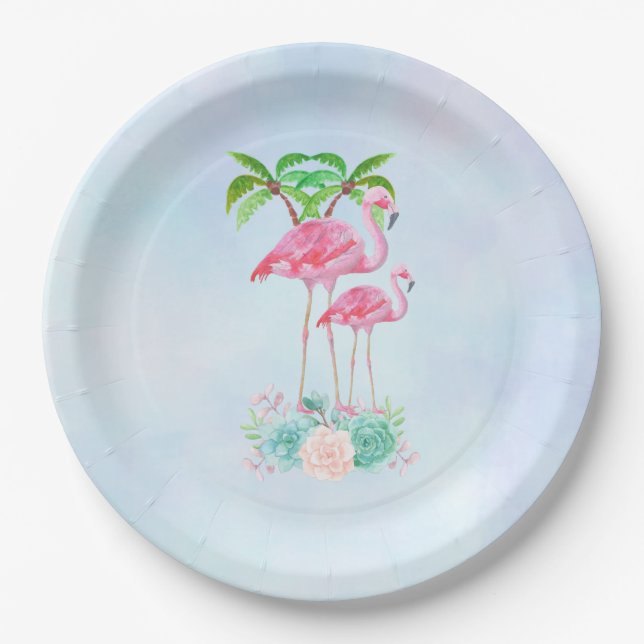 Pink Flamingo Momma & Baby Paper Plates (Front)