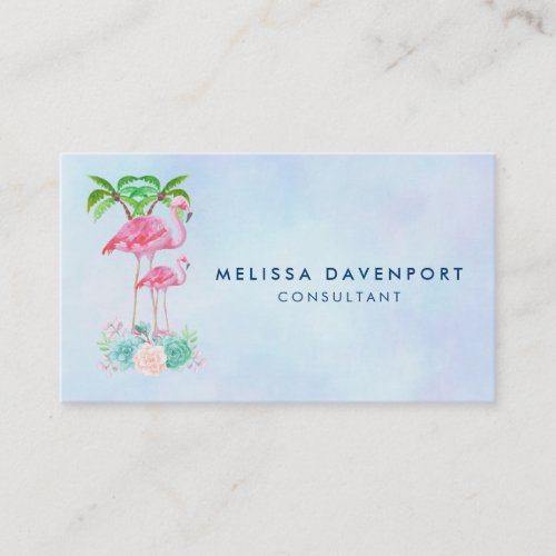 Pink Flamingo Momma  Baby with Palm Trees Calling Card
