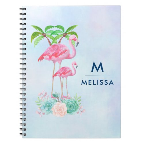 Pink Flamingo Momma  Baby with Palm Trees Custom Notebook