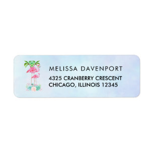 Pink Flamingo Momma & Baby with Palm Trees Label