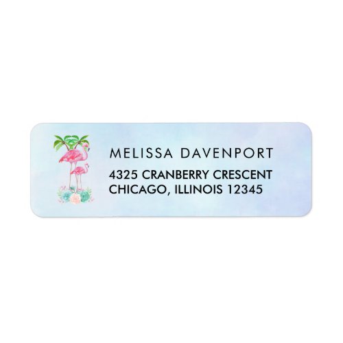 Pink Flamingo Momma  Baby with Palm Trees Label