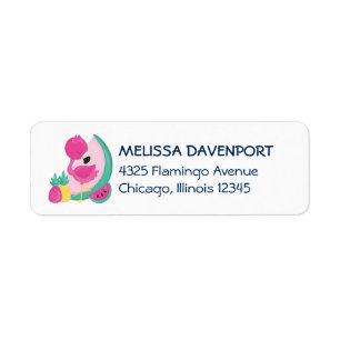 Pink Flamingo Momma & Baby with Palm Trees Label