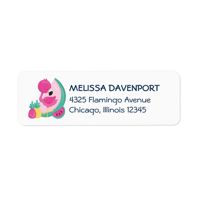 Pink Flamingo Momma & Baby with Palm Trees Label (Front)