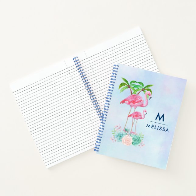 Pink Flamingo Momma & Baby with Palm Trees Notebook (Inside)