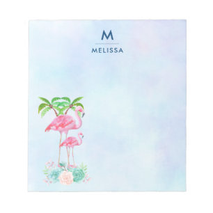 Pink Flamingo Momma & Baby with Palm Trees Notepad