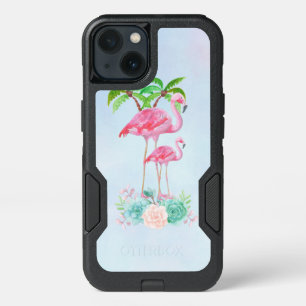 Pink Flamingo Momma & Baby with Palm Trees iPhone 13 Case