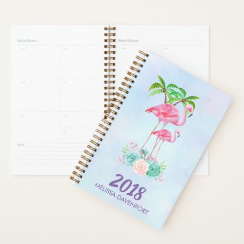Pink Flamingo Momma  Baby with Palm Trees Planner