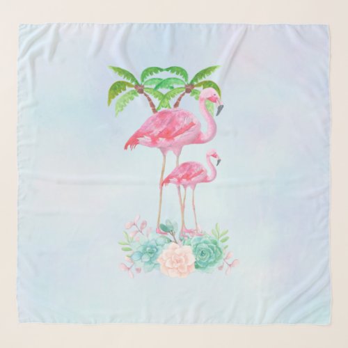 Pink Flamingo Momma  Baby with Palm Trees Scarf