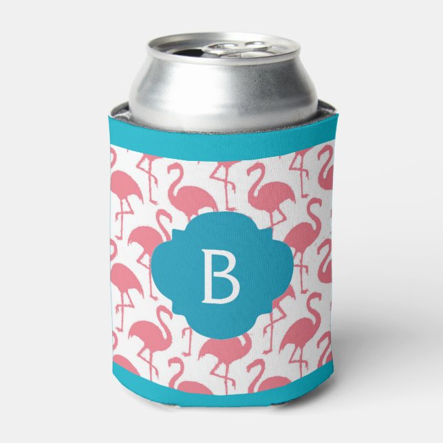 Pink Flamingo Monogram Can Can Cooler (Can Front)