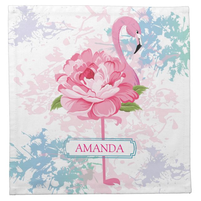 Pink flamingo Monogram Cloth Napkin (Front)