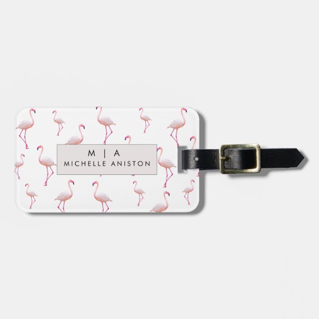  Pink  Flamingo  | Monogram Custom Luggage Tag (Front Horizontal)