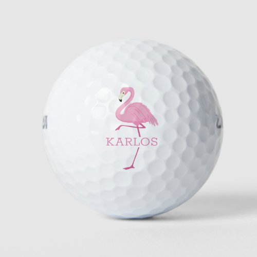 Pink flamingo monogram golf balls