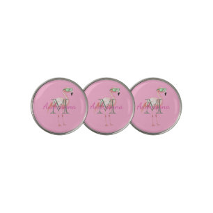 Pink Flamingo Monogram Name Golf Ball Marker