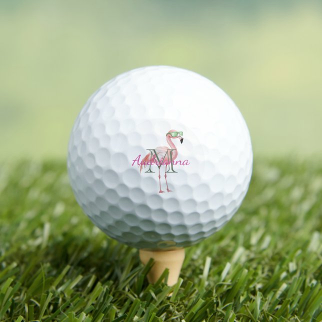 Pink Flamingo Monogram Name Golf Balls (Insitu Tee)