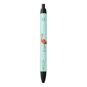 Pink Flamingo & Monogram on Light Blue Pen