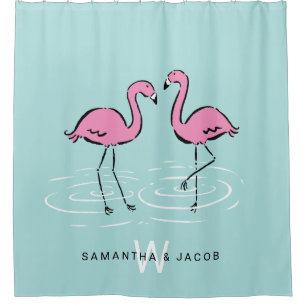 Pink Flamingo Monogram Shower Curtain