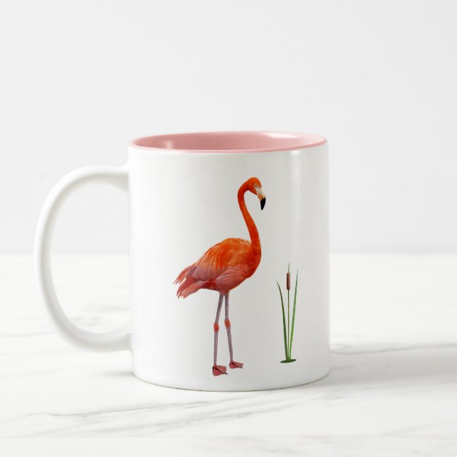 Pink Flamingo & Monogram Two-Tone Coffee Mug (Left)