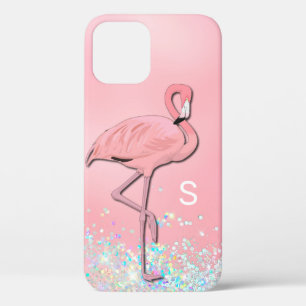 Pink Flamingo Monogrammed iPhone 12 Case