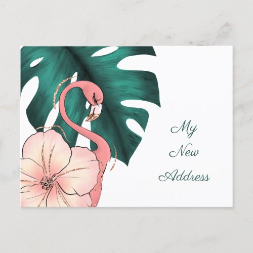 Pink Flamingo Monstera Leaf Moving to Florida Announcement Postcard